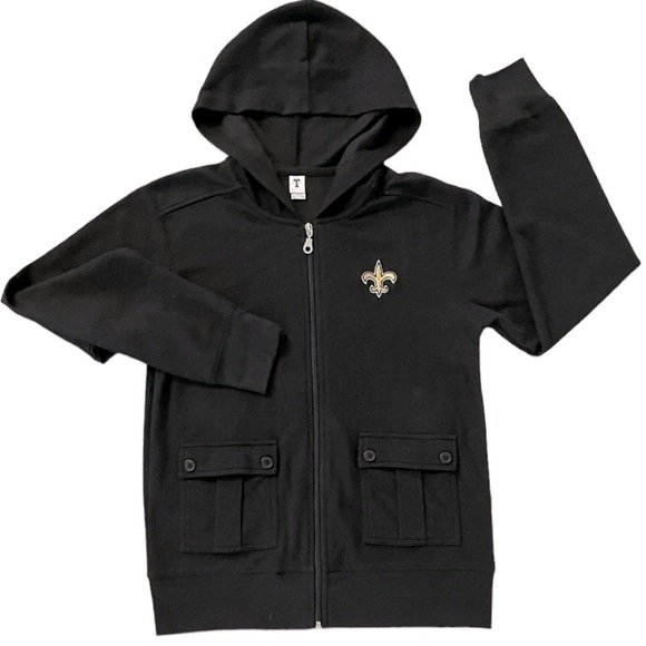 New Orleans Saints Jacket Hoodie Womens Small Youth XL Black NFL Front Zip Hood - Picture 1 of 4